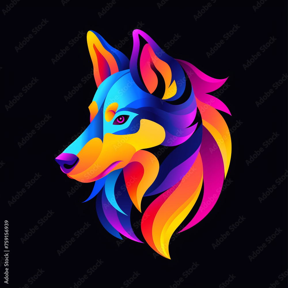 An attractive colorful dog on a black background, in the style of bold and colorful graphic design сreated with Generative Ai An attractive colorful dog on a black background, in the style of bold and colorful graphic design сreated with Generative Ai