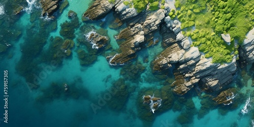 Aerial view of the sea and rocks. Seascape.