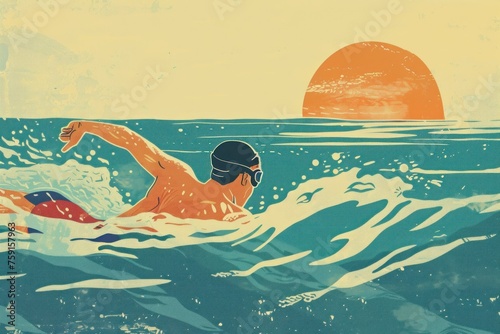 cartoon of a swimmer in the ocean