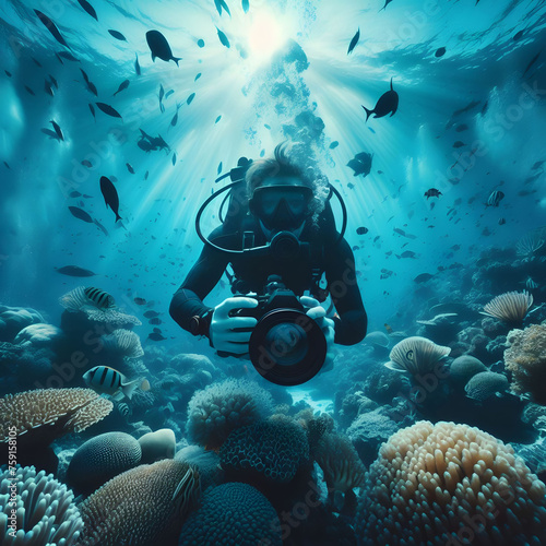 Scuba diver with the corals © Danial