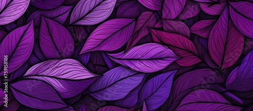 Abstract seamless leaf pattern on purple background with black outlines.