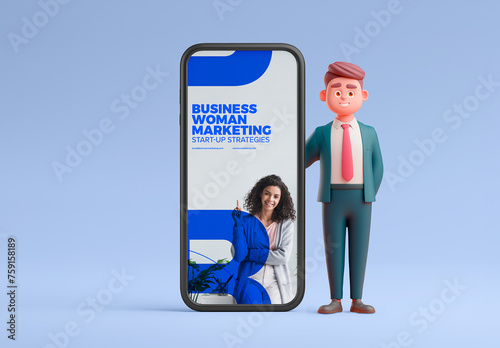 Character Business Man with Phone Mockup