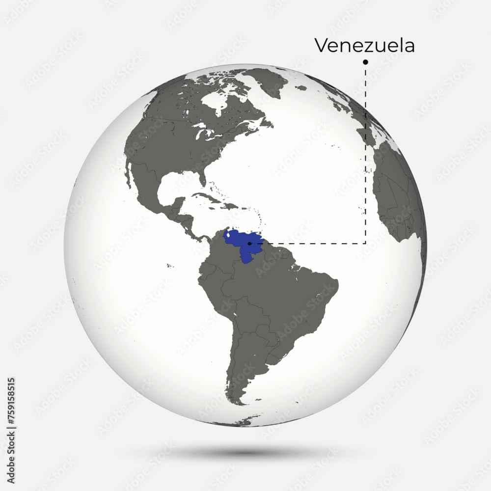 Map of Venezuela with Position on the Globe
