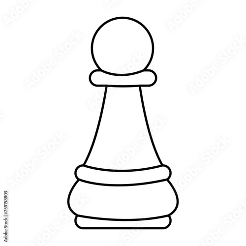Coloring page with a cartoon style chess pawn. Black and white board game piece. Isolated on white.