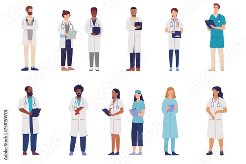 flat set of medical professionals