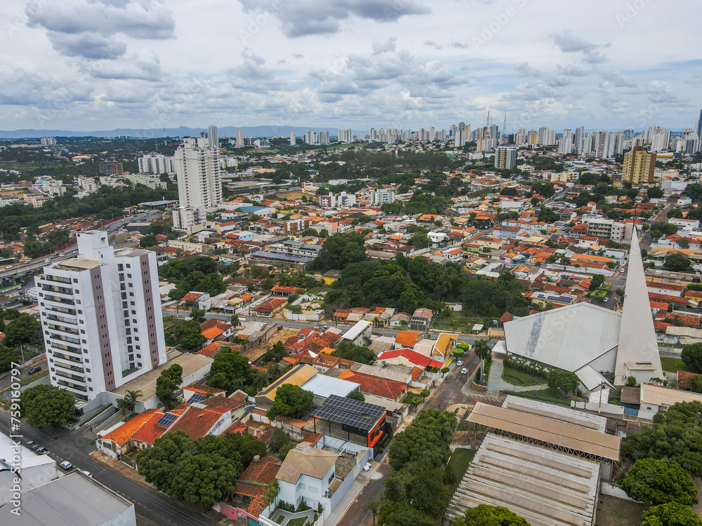 Aerial city scape and skyscaper during summer in Cuiaba Mato Grosso