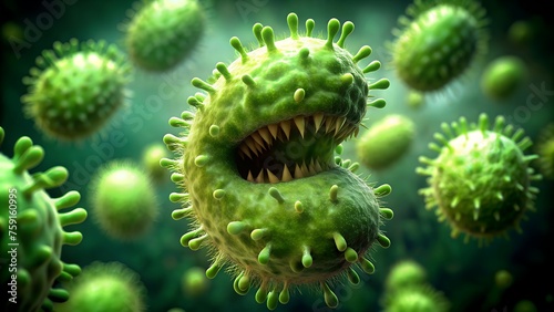 evil aggressive bacteria virus with jaws 3d illustration