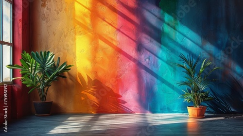 Brick Wall With Rainbow Mural