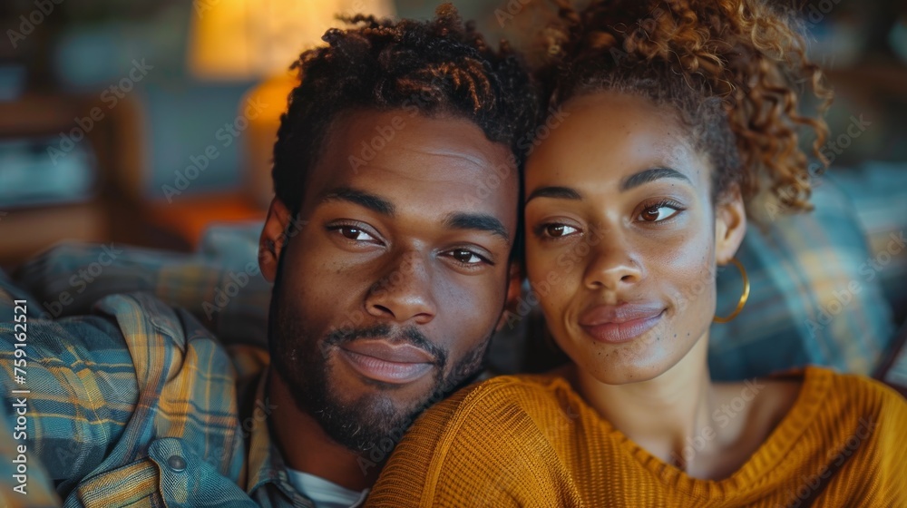 Man and Woman Sitting on a Couch Man and Woman Sitting on a Couch
