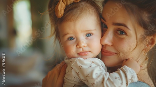Woman Holding Baby in Arms