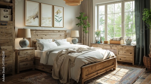 Neatly Made Bed and Chair in Bedroom