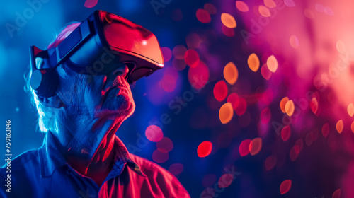 3d glasses, Senior man experiencing virtual reality