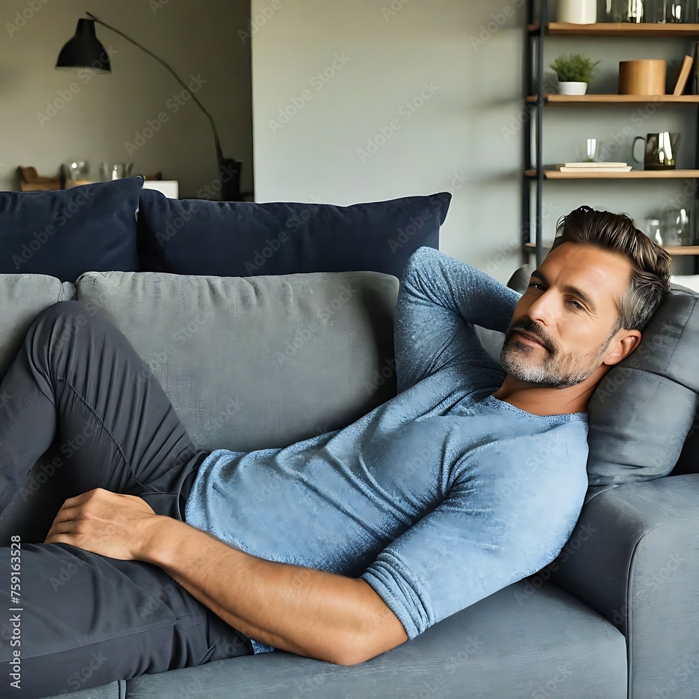 Man relaxing on sofa at home Man relaxing on sofa at home