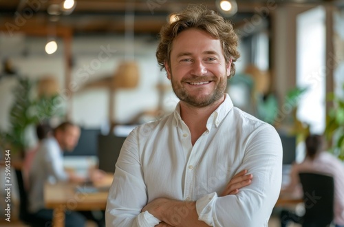 Man Standing in Office With Arms Crossed