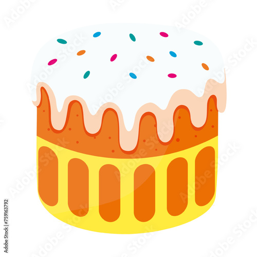 Easter cake. Traditional Easter sweet bread. Festive dessert. Religious Christian symbol. Flat design. Vector illustration.