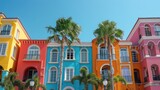 Colorful Buildings and Palm Trees