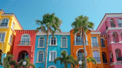 Colorful Buildings and Palm Trees