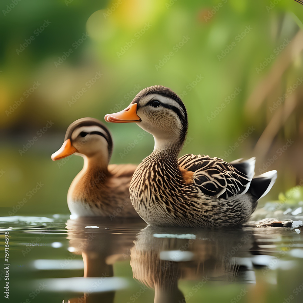 Cute ducks living in nature - generated by ai Cute ducks living in nature - generated by ai