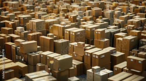 Cardboard boxes arranged in a distribution warehouse factory. AI generated image © yusufadi