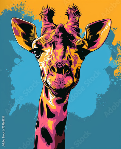 Hand drawn pop art cute baby giraffe retro aesthetic сreated with Generative Ai