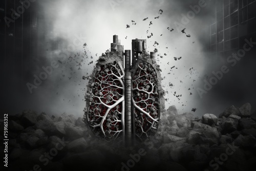 Illustration of cigarette butt in human lungs symbolizing consequences of smoking addiction © sorin