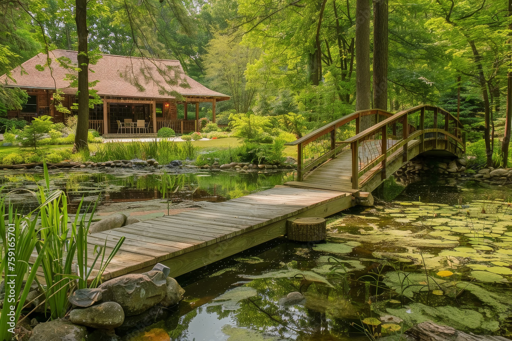 Naklejka premium Tranquil Retreat by the Pond