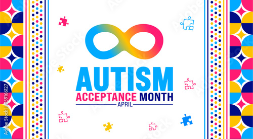 April is Autism Acceptance Month background template. Holiday concept. use to background, banner, placard, card, and poster design template with text inscription and standard color. vector photo