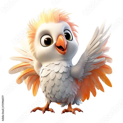 a cartoon bird with orange and white feathers