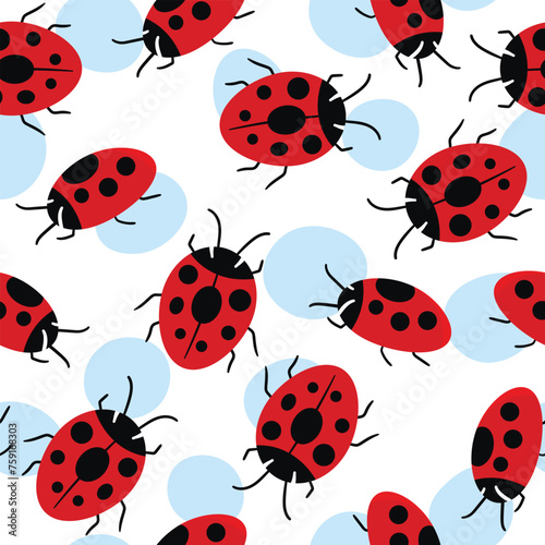 Fashion animal seamless pattern with colorful ladybird on white background. Cute holiday illustration with ladybags for baby. Design for invitation, poster, card, fabric, textile