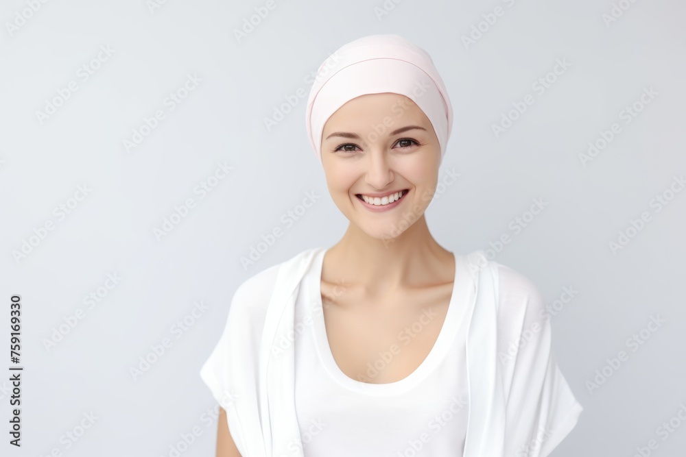 A joyful woman in a headscarf celebrating her recovery after chemotherapy. Radiant Woman Embracing Life After Chemotherapy A joyful woman in a headscarf celebrating her recovery after chemotherapy. Radiant Woman Embracing Life After Chemotherapy