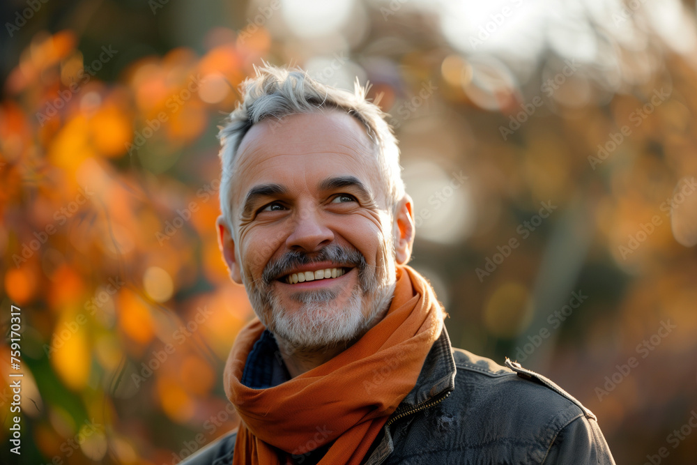 man with gray hair smiling outdoors in warm weather man with gray hair smiling outdoors in warm weather