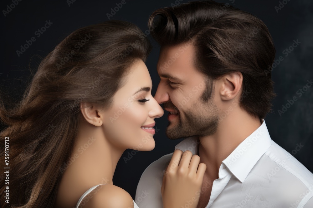 A man and woman enjoy a close and tender romantic moment. Sensual Moment Between Loving Couple