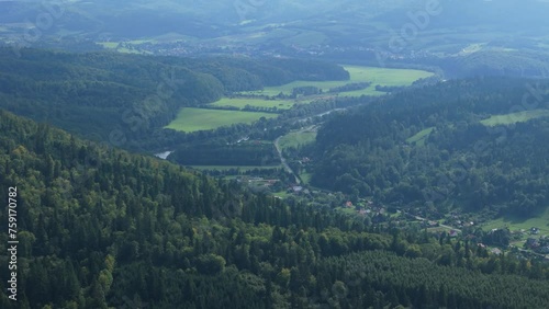 Beautiful Panorama Mountain River Lesko Aerial View Poland photo