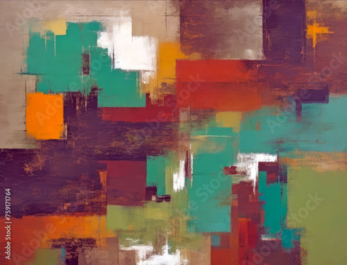 Abstract art background with a canvas of geometric shapes in green and brown shades