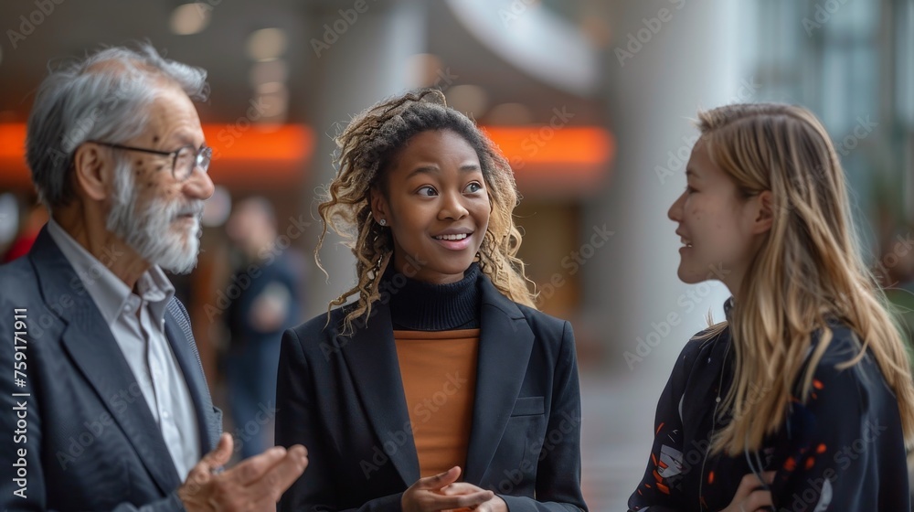 Man and Two Women Standing Together Man and Two Women Standing Together