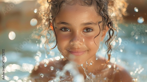 Young Girl Smiles Swimming in Water