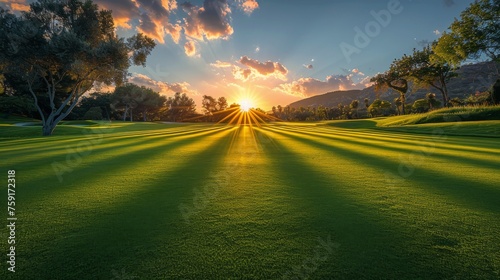 Sun Setting Over Golf Course