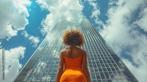 Woman Standing in Front of Tall Building