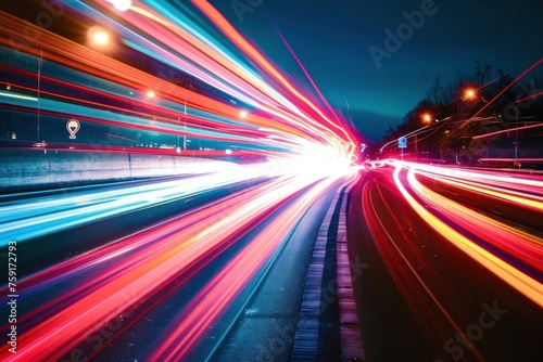 long shutter speed light trails through the night sky