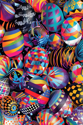 Easter card art style,easter artwork,retro futurism, digital art, Easter collage multicolored easter eggs,easter pattern,holiday banner © shintartanya