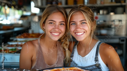 Two Women Smiling With Pizza