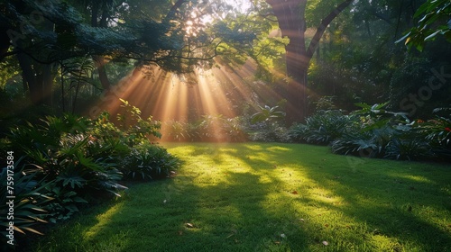 Sun Shines Through Trees in Garden