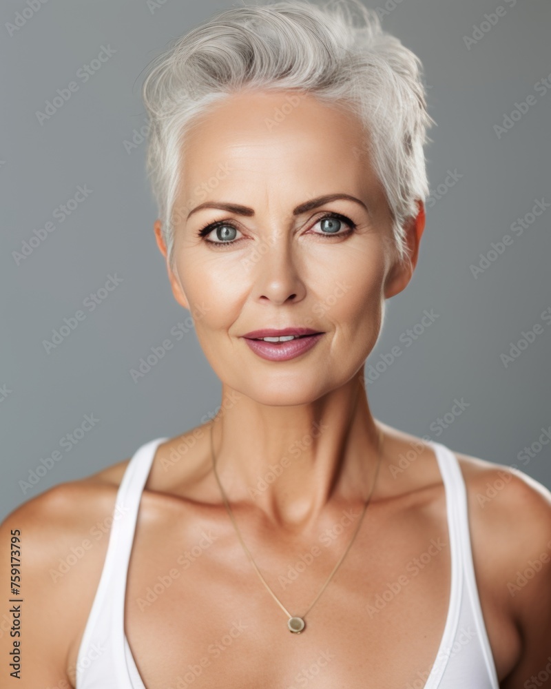 Chic 1950s mature woman close up portrait, healthy skin care and middle age skincare beauty Chic 1950s mature woman close up portrait, healthy skin care and middle age skincare beauty