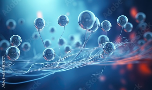 close-up of a group of multicolored bubbles moving chaotically on a blue background