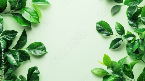 Fresh green leaves background with empty space  nature concept AI generated image