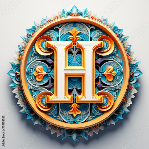 the letter-h is mandala art isolated on white trending-on art station sharp focus studio photo