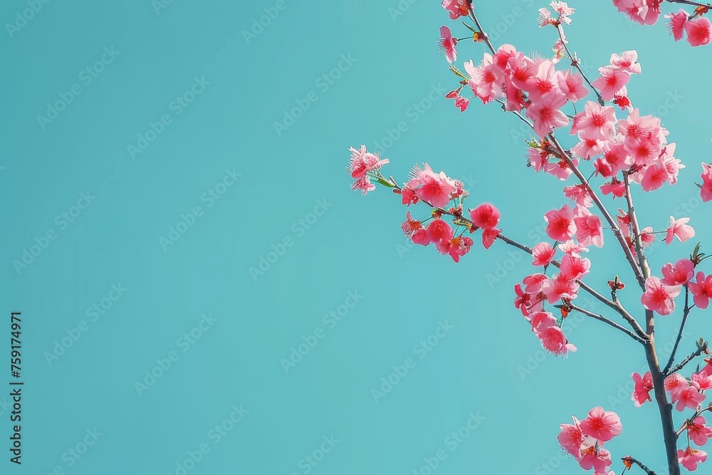 A beautiful pink flower with a blue sky in the background. The flower is in full bloom and the sky is clear and bright A beautiful pink flower with a blue sky in the background. The flower is in full bloom and the sky is clear and bright