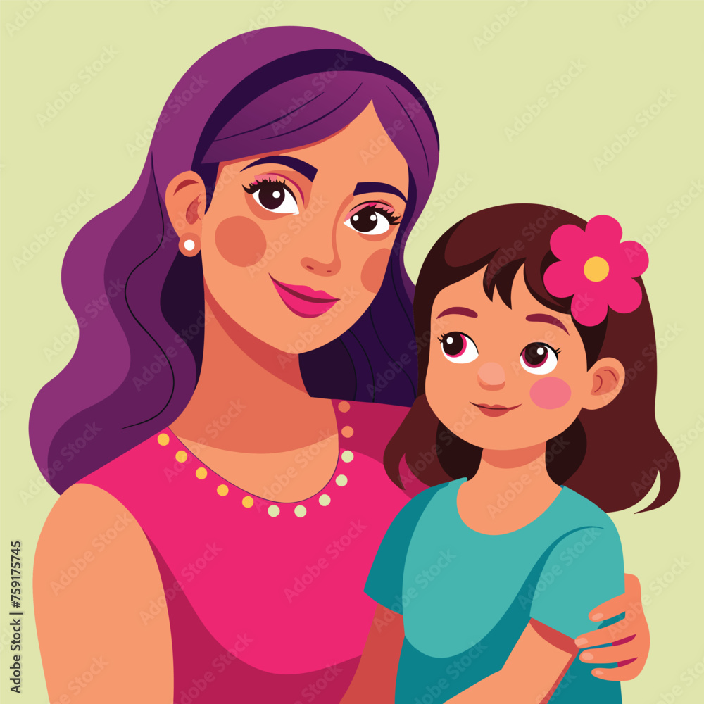 Happy mothers day mom and child affection greeting design