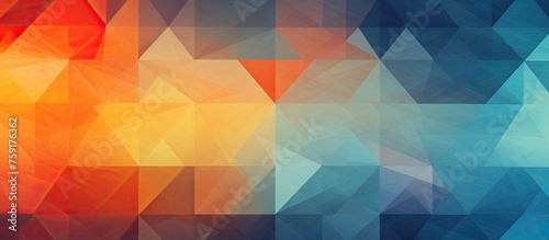 An electric blue and orange background creates a vibrant atmosphere for a geometric pattern of triangles and rectangles, resembling petals in a symmetrical art piece