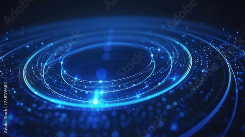 Abstract futuristic glowing circle lines technology on dark blue background. AI generated image